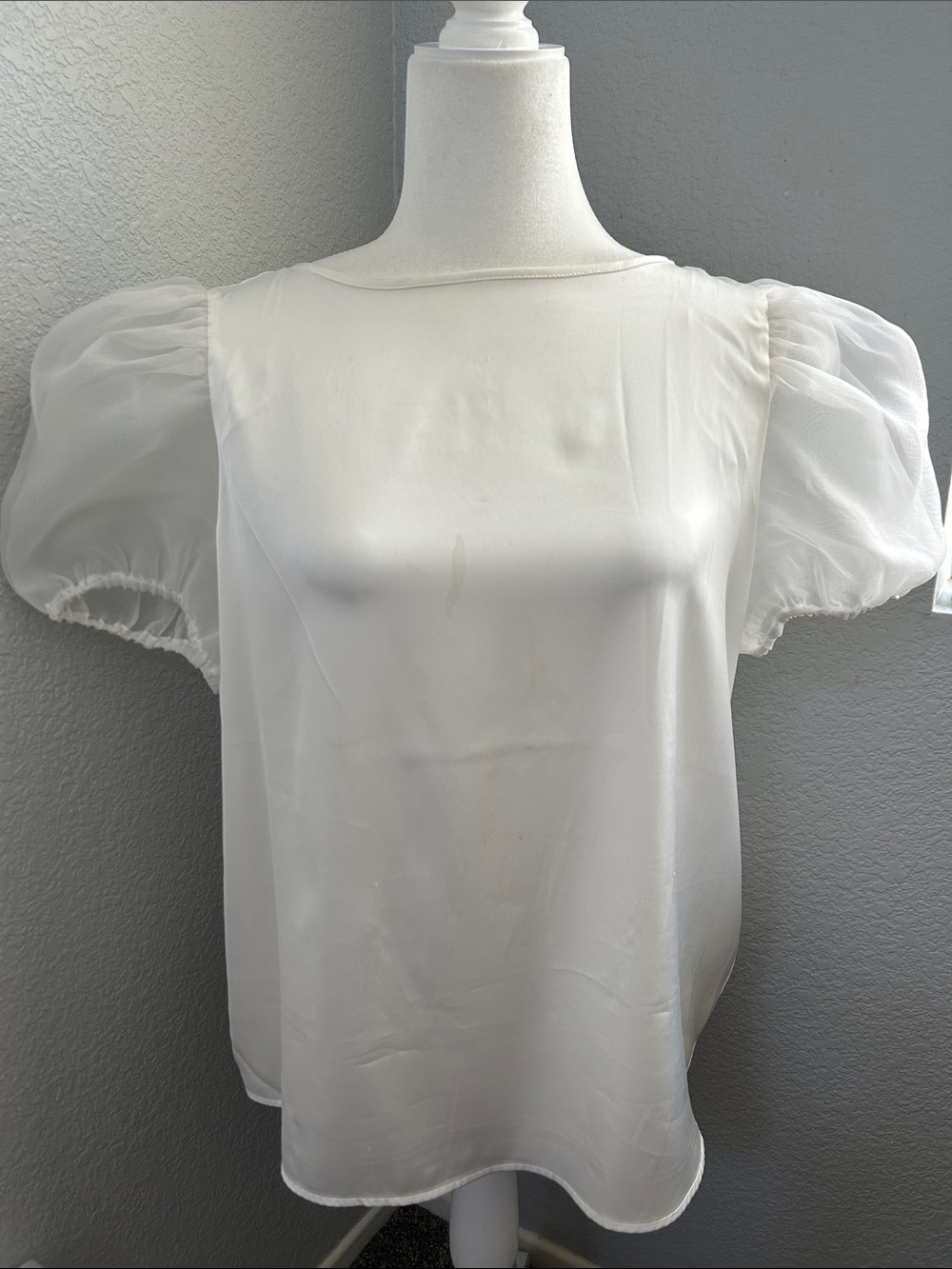 Rachel Zoe White Puff Sleeve Silk Blouse